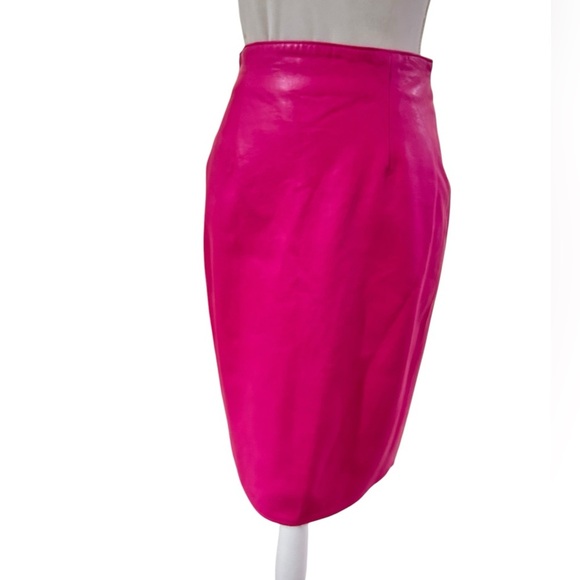 Vintage VAKKO Barbie hot Pink high waisted leather pencil Skirt Size 6 - Picture 10 of 10